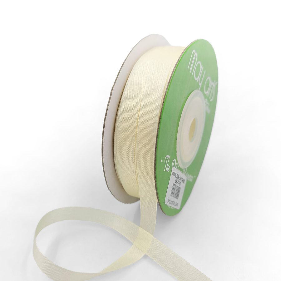 100% Hand-Dyed 1/4 Inch Silk Ribbon with Woven Edge – SK-4-09 – IVORY BUTTERCREAM