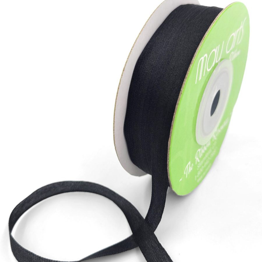 100% Hand-Dyed 1/4 Inch Silk Ribbon with Woven Edge – SK-4-10 – BLACK