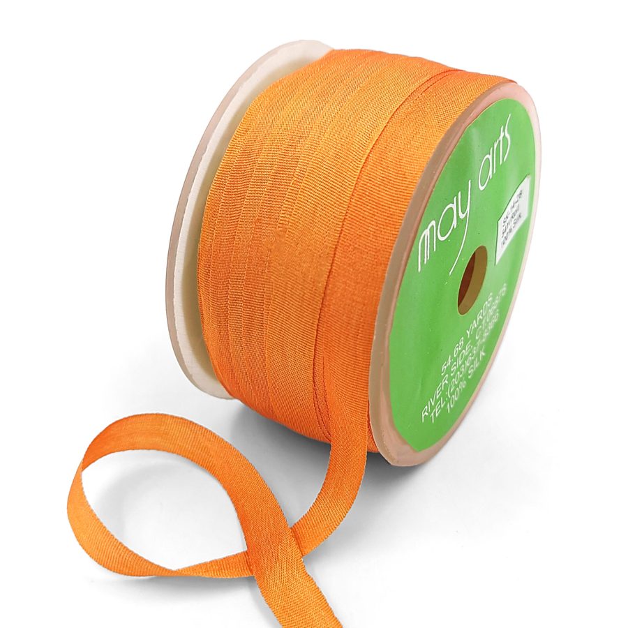 100% Hand-Dyed 1/4 Inch Silk Ribbon with Woven Edge – SK-4-28 – ORANGE