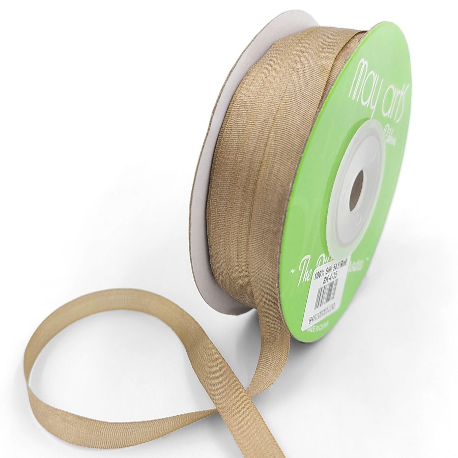 100% Hand-Dyed 1/4 Inch Silk Ribbon with Woven Edge – SK-4-35 – TAUPE