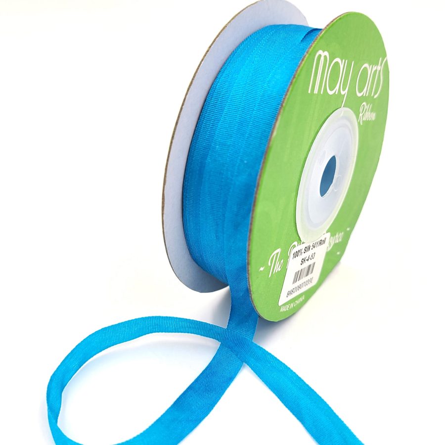 100% Hand-Dyed 1/4 Inch Silk Ribbon with Woven Edge – SK-4-53 ATOMIC BLUE