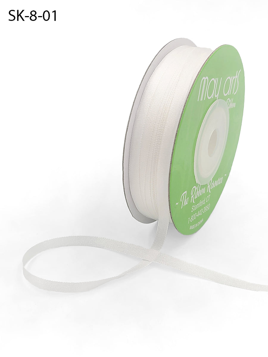 1/8 Inch 100% Hand-Dyed Silk Ribbon with Woven Edge – SK-8-01 – WHITE