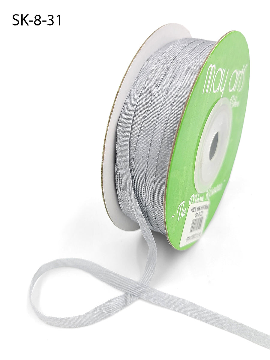 1/8 Inch 100% Hand-Dyed Silk Ribbon with Woven Edge – SK-8-31 GREY