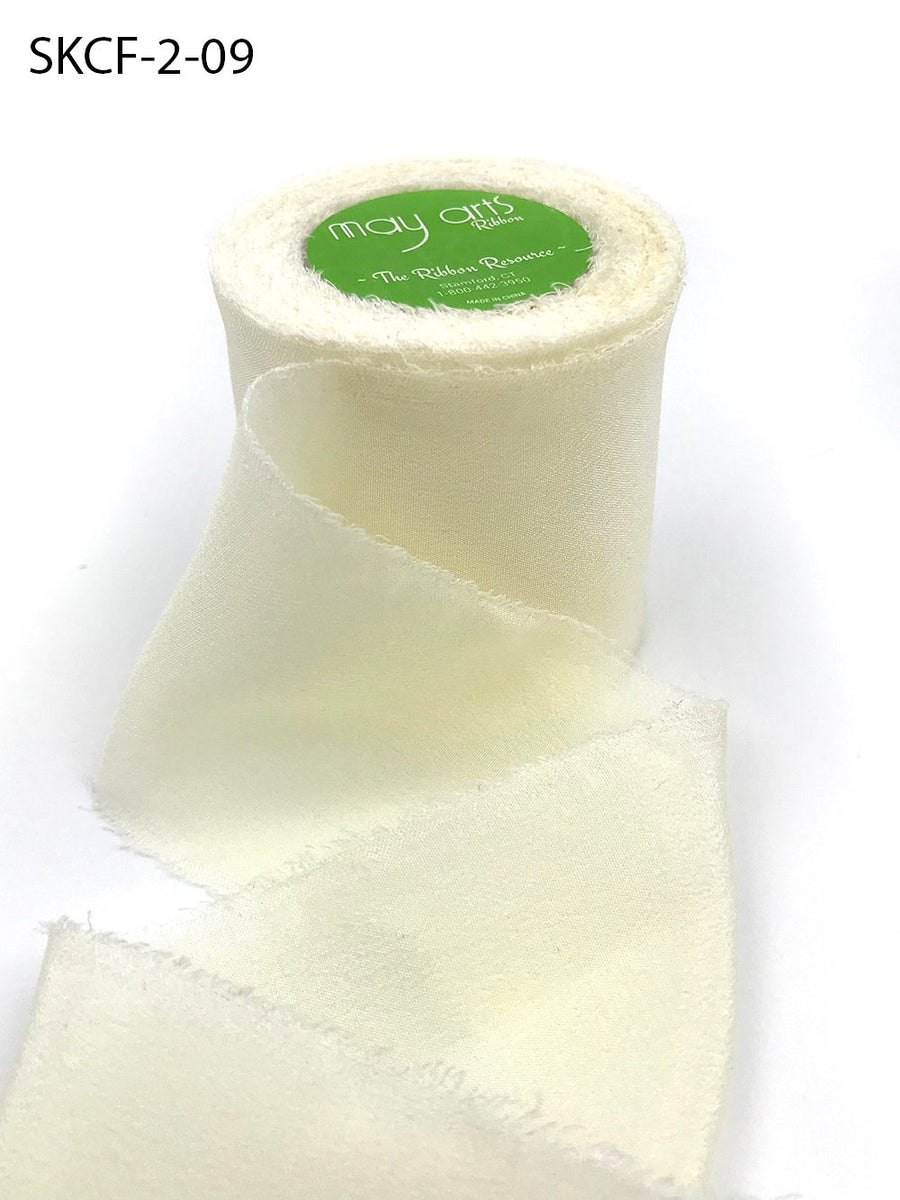 2 Inch 100% Silk Crepe with Frayed Edge (NON-DYED and HAND-DYED) – SKCF-2-09 IVORY BUTTERCREAM