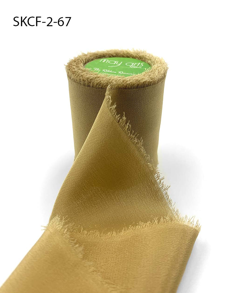2 Inch 100% Silk Crepe with Frayed Edge (NON-DYED and HAND-DYED) – SKCF-2-67 PALE GOLD