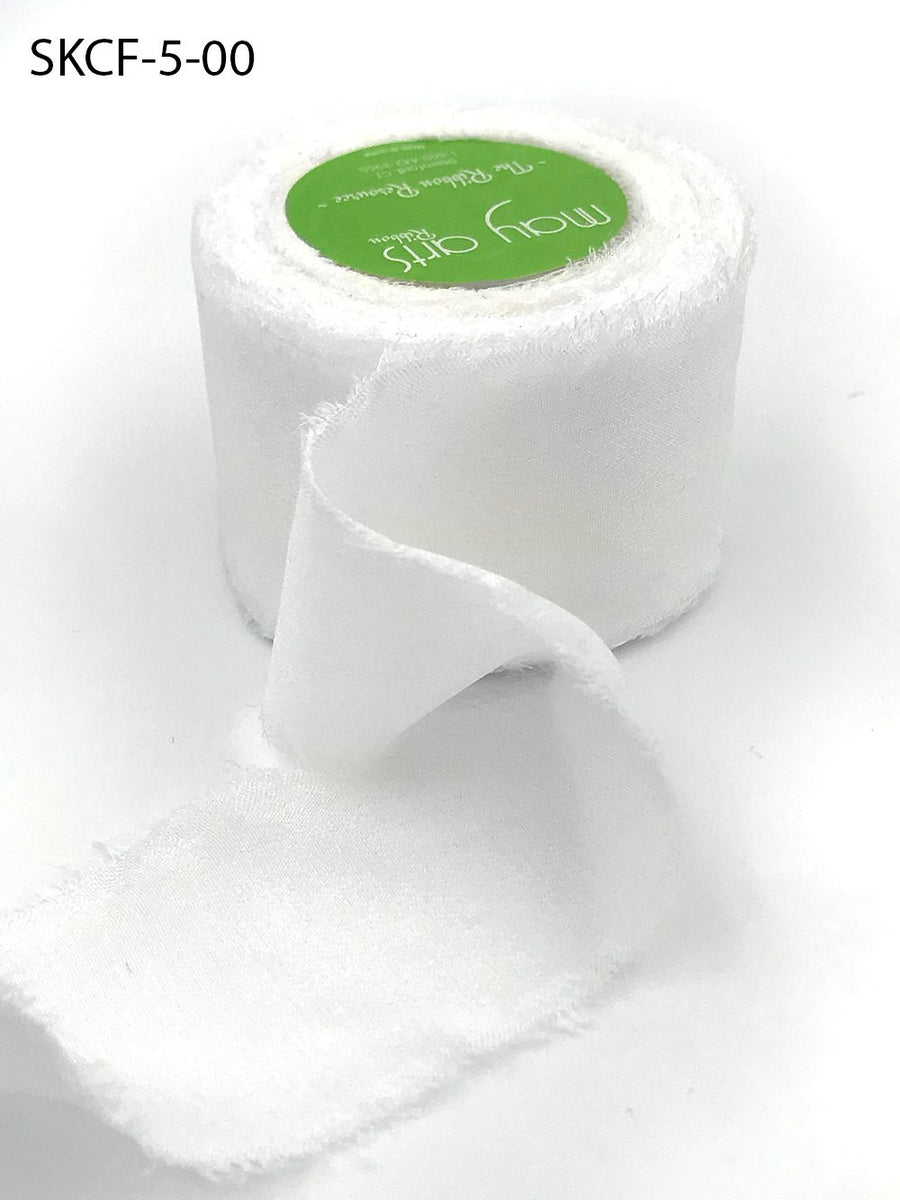 1.25 Inch 100% Silk Crepe with Frayed Edge (NON-DYED and HAND-DYED) – SKCF-5-00 NON-DYED (WHITE)