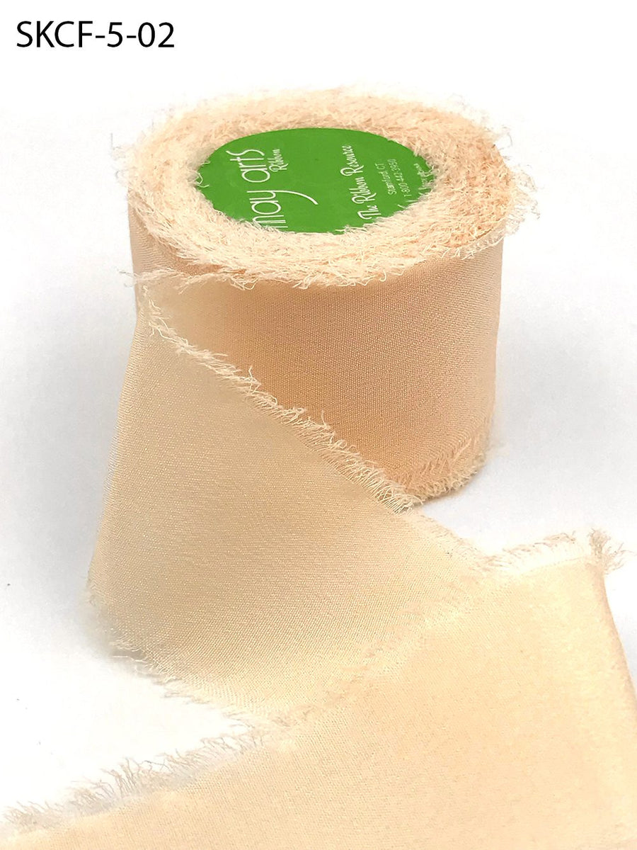 1.25 Inch 100% Silk Crepe with Frayed Edge (NON-DYED and HAND-DYED) – SKCF-5-02 PEACH CHAMPAGNE