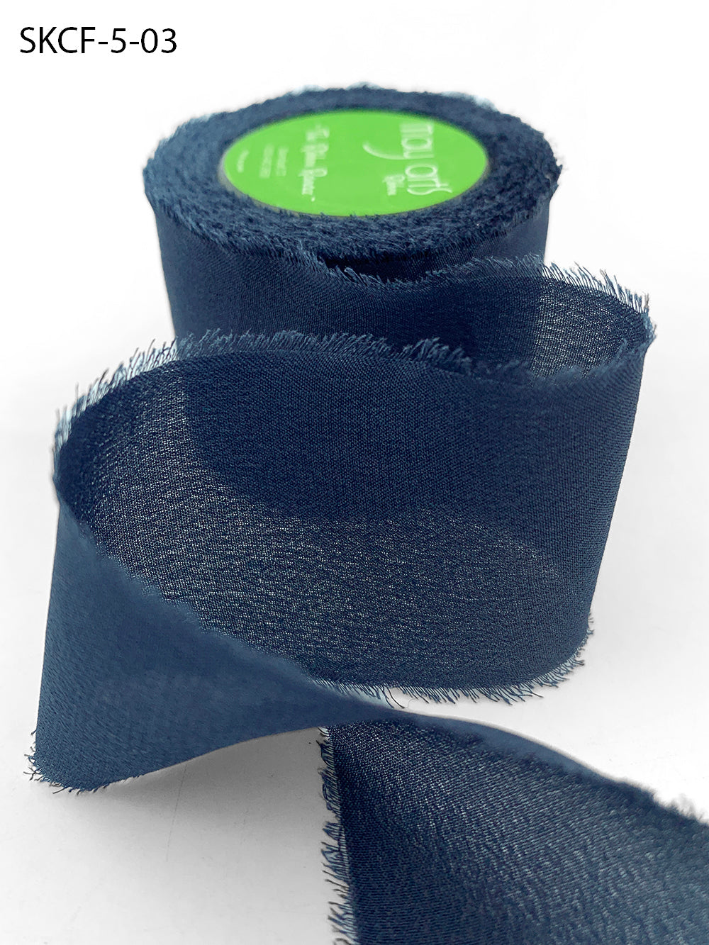 1.25 Inch 100% Silk Crepe with Frayed Edge (NON-DYED and HAND-DYED) – SKCF-5-03 NAVY