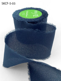 1.25 Inch 100% Silk Crepe with Frayed Edge (NON-DYED and HAND-DYED) – SKCF-5-03 NAVY