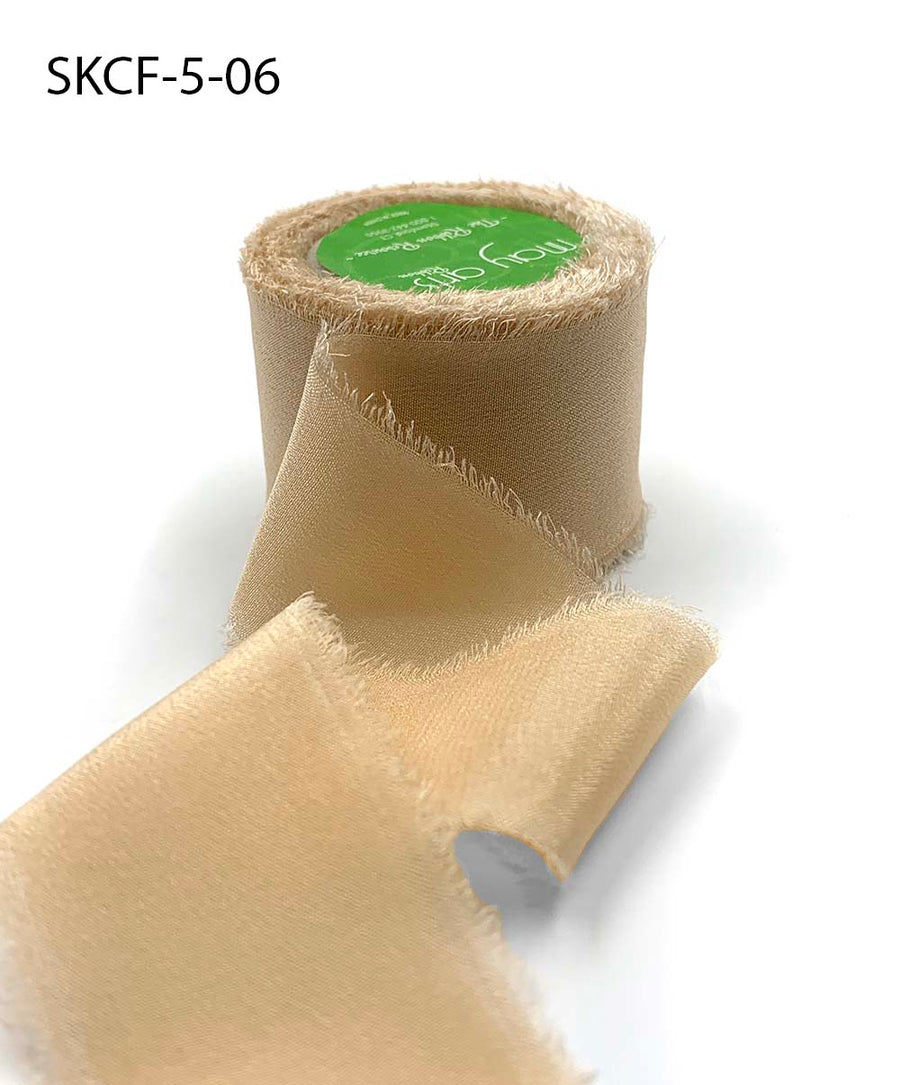 1.25 Inch 100% Silk Crepe with Frayed Edge (NON-DYED and HAND-DYED) – SKCF-5-06 HAZELNUT