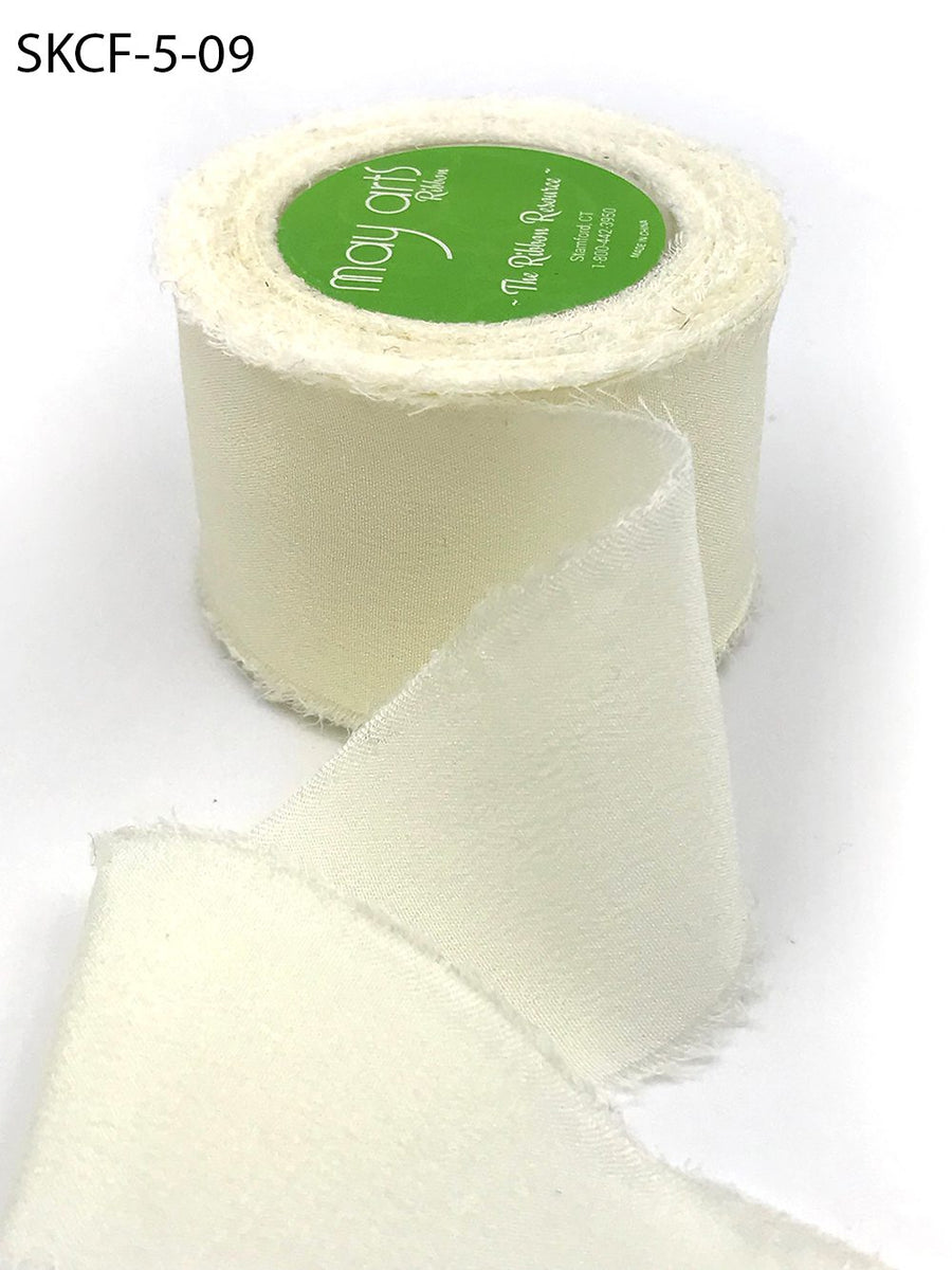1.25 Inch 100% Silk Crepe with Frayed Edge (NON-DYED and HAND-DYED) – SKCF-5-09 IVORY BUTTERCREAM