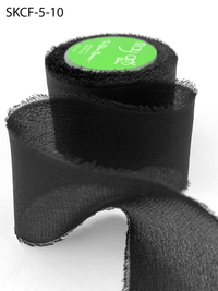 1.25 Inch 100% Silk Crepe with Frayed Edge (NON-DYED and HAND-DYED) – SKCF-5-10 BLACK