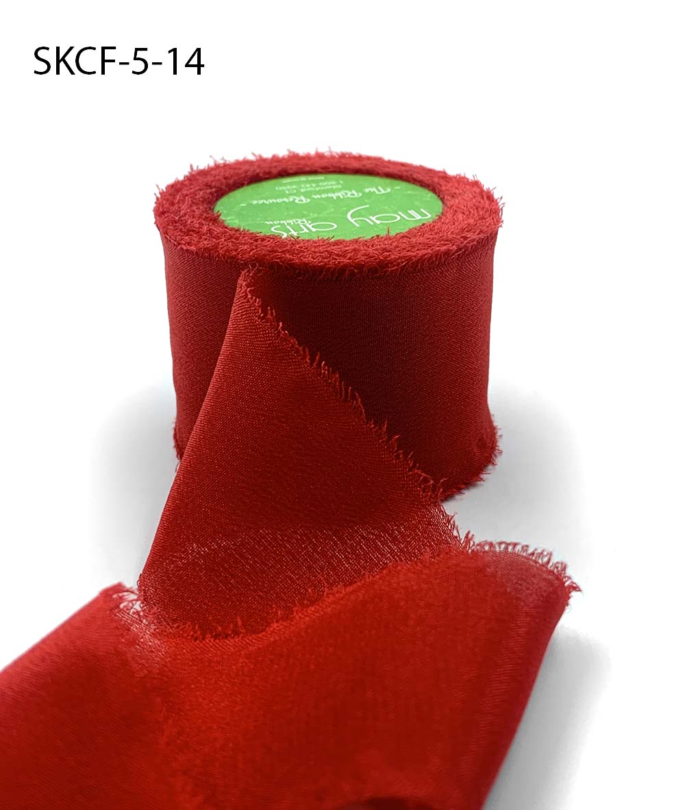 1.25 Inch 100% Silk Crepe with Frayed Edge (NON-DYED and HAND-DYED) – SKCF-5-14 RED