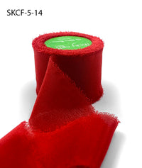1.25 Inch 100% Silk Crepe with Frayed Edge (NON-DYED and HAND-DYED) – SKCF-5-14 RED