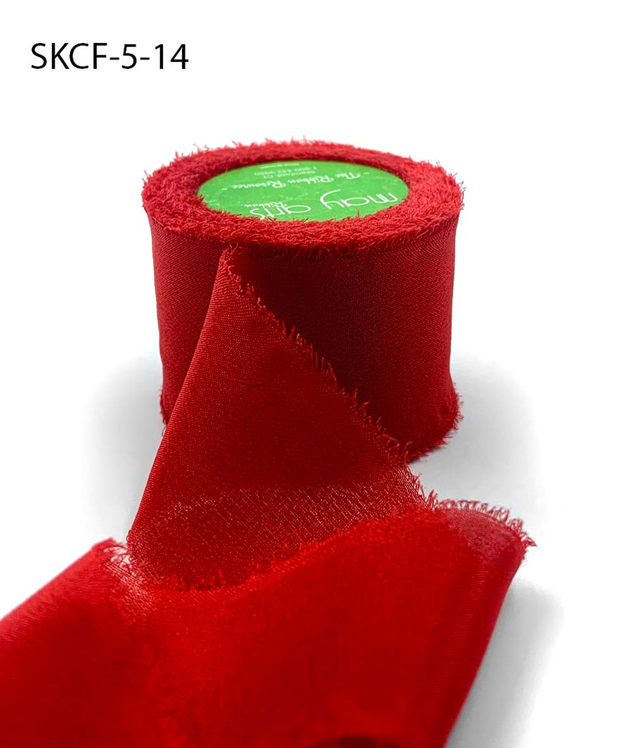 1.25 Inch 100% Silk Crepe with Frayed Edge (NON-DYED and HAND-DYED) – SKCF-5-14 RED
