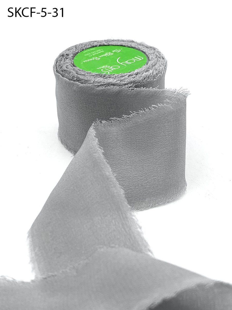 1.25 Inch 100% Silk Crepe with Frayed Edge (NON-DYED and HAND-DYED) – SKCF-5-31 GREY