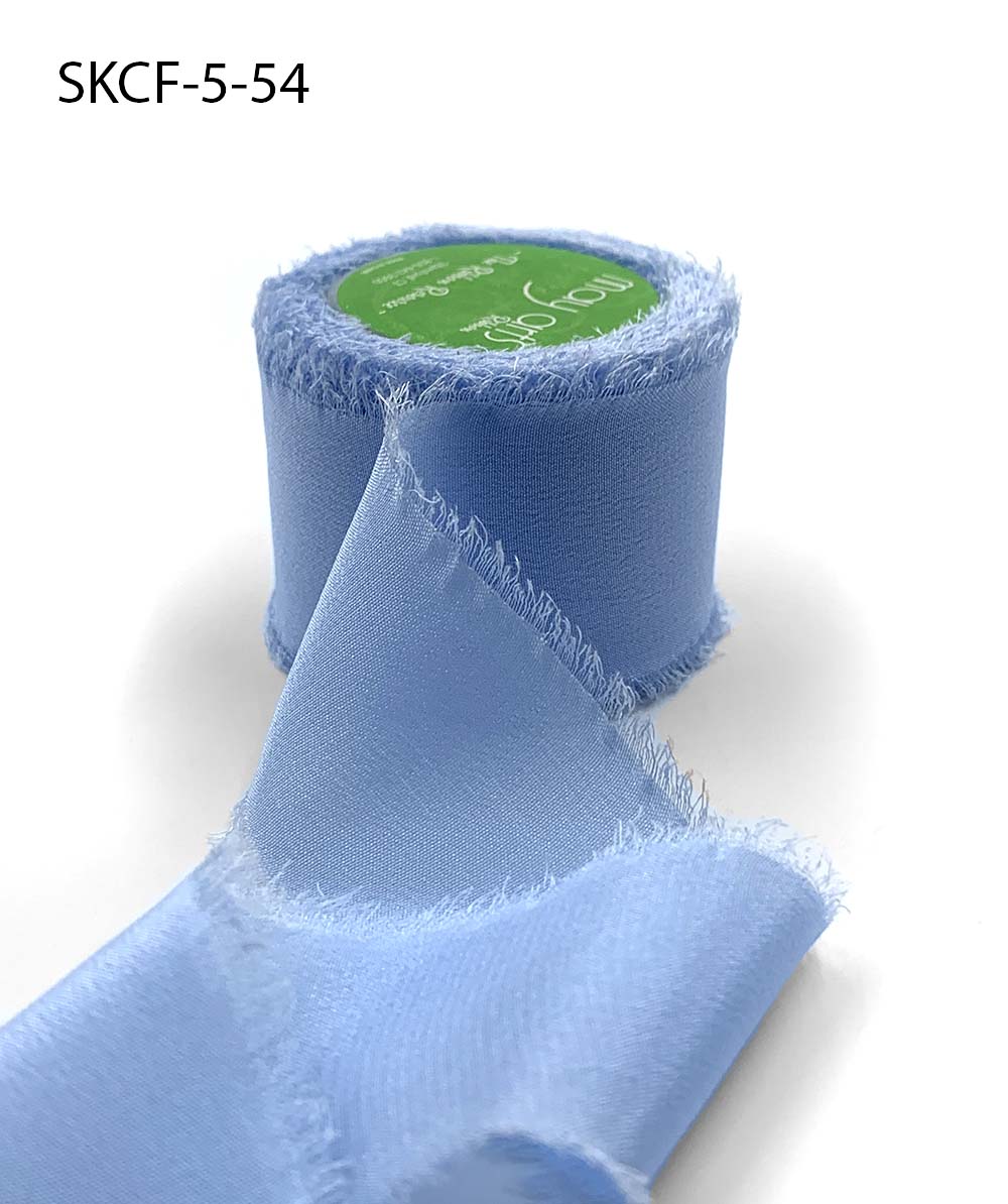 1.25 Inch 100% Silk Crepe with Frayed Edge (NON-DYED and HAND-DYED) – SKCF-5-54 CERULEAN