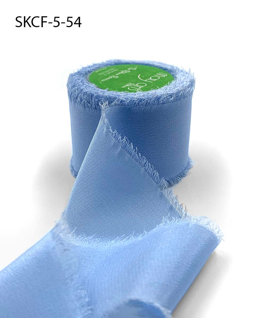 1.25 Inch 100% Silk Crepe with Frayed Edge (NON-DYED and HAND-DYED) – SKCF-5-54 CERULEAN
