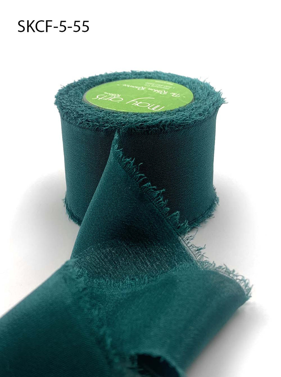 1.25 Inch 100% Silk Crepe with Frayed Edge (NON-DYED and HAND-DYED) – SKCF-5-55 RAINFOREST