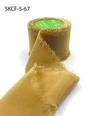1.25 Inch 100% Silk Crepe with Frayed Edge (NON-DYED and HAND-DYED) – SKCF-5-67 PALE GOLD