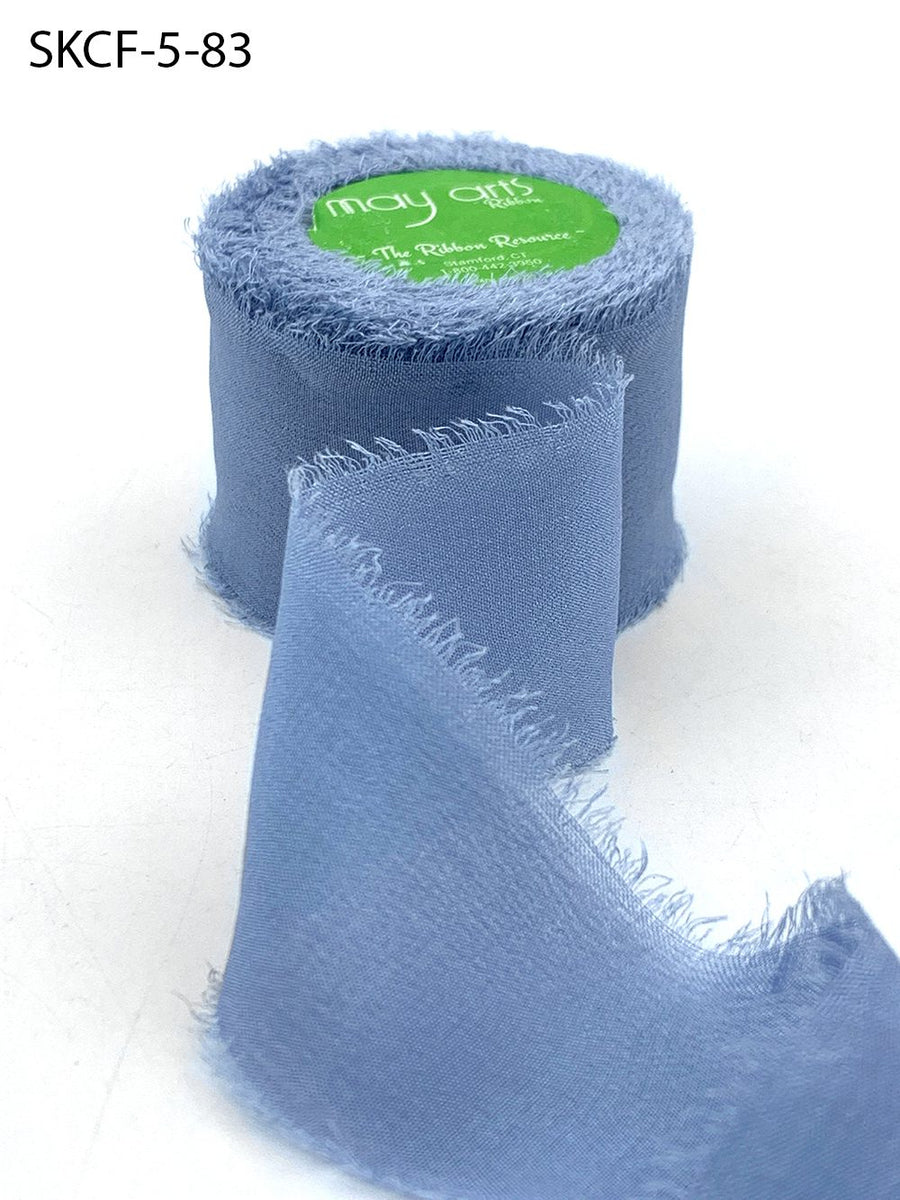 1.25 Inch 100% Silk Crepe with Frayed Edge (NON-DYED and HAND-DYED) – SKCF-5-83 SLATE BLUE