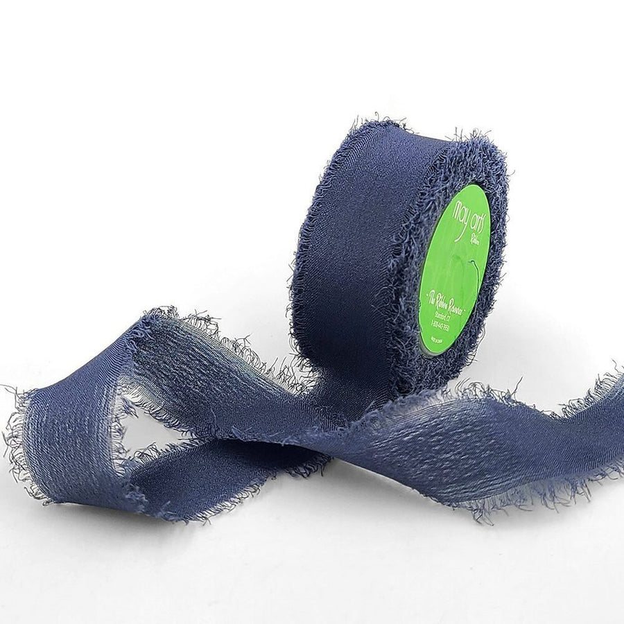 5/8 Inch 100% Silk Crepe with Frayed Edge (NON-DYED and HAND-DYED) – SKCF-58-03 NAVY