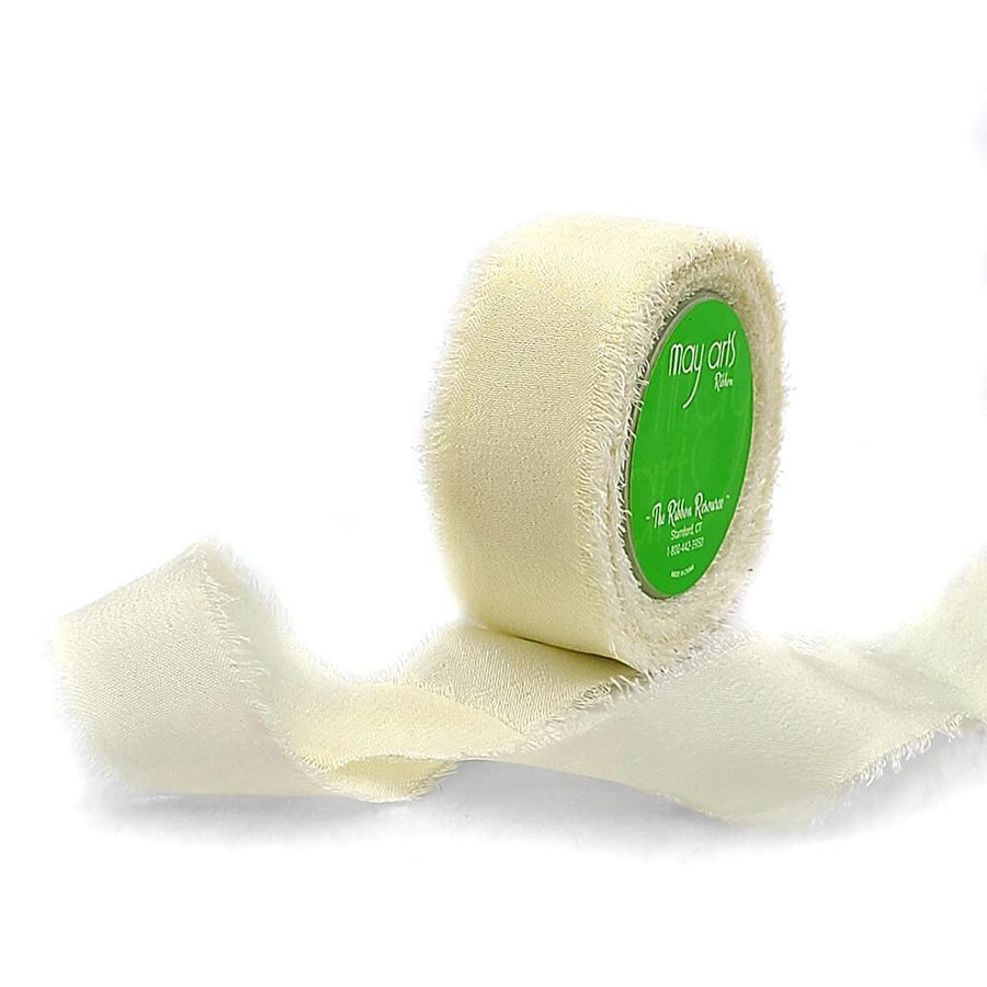 5/8 Inch 100% Silk Crepe with Frayed Edge (NON-DYED and HAND-DYED) – SKCF-58-09 IVORY BUTTERCREAM