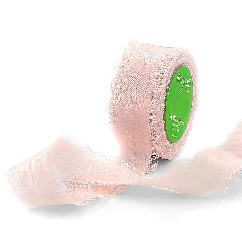 5/8 Inch 100% Silk Crepe with Frayed Edge (NON-DYED and HAND-DYED) – SKCF-58-17 PINK
