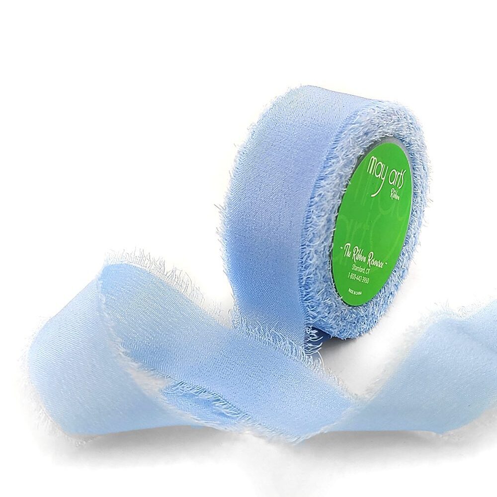 5/8 Inch 100% Silk Crepe with Frayed Edge (NON-DYED and HAND-DYED) – SKCF-58-54 CERULEAN