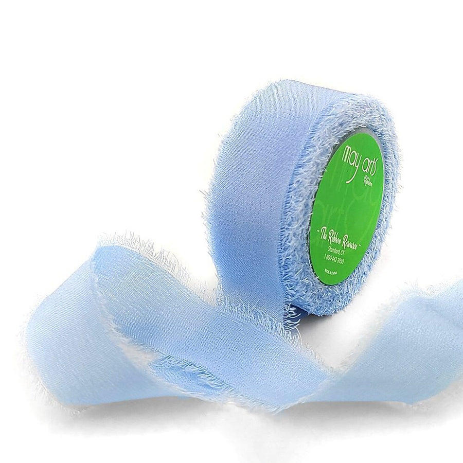 5/8 Inch 100% Silk Crepe with Frayed Edge (NON-DYED and HAND-DYED) – SKCF-58-54 CERULEAN