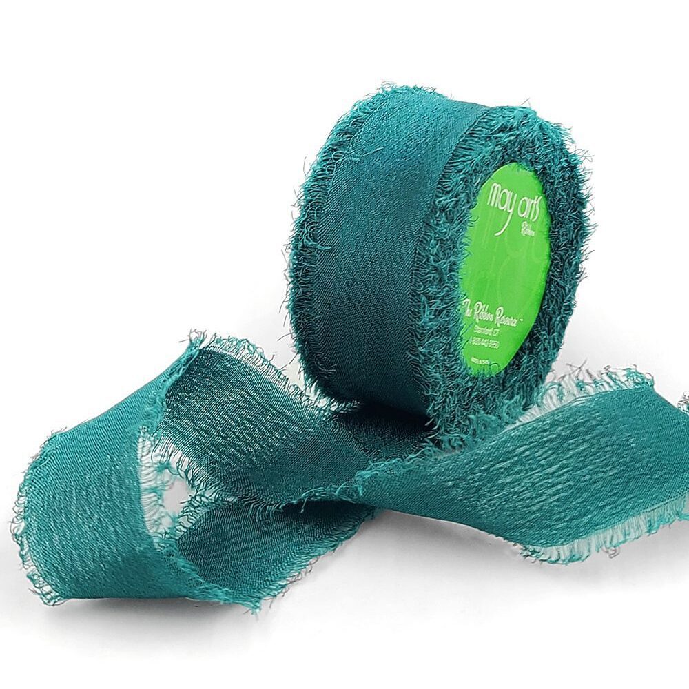 5/8 Inch 100% Silk Crepe with Frayed Edge (NON-DYED and HAND-DYED) – SKCF-58-55 RAINFOREST