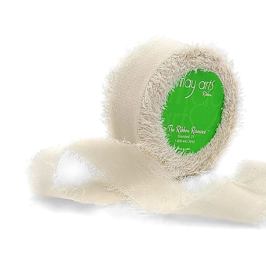 5/8 Inch 100% Silk Crepe with Frayed Edge (NON-DYED and HAND-DYED) – SKCF-58-61 LIGHT BEIGE