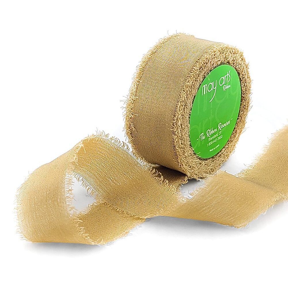 5/8 Inch 100% Silk Crepe with Frayed Edge (NON-DYED and HAND-DYED) – SKCF-58-67 PALE GOLD