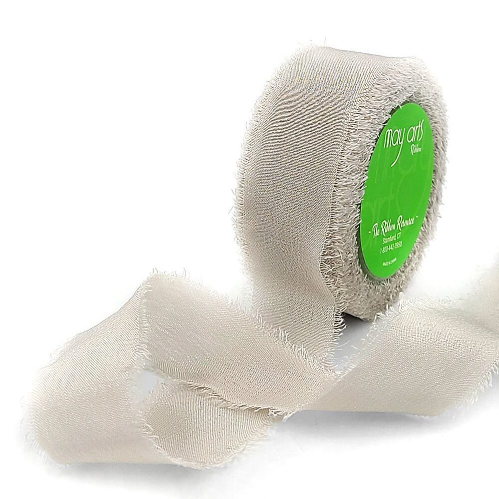 5/8 Inch 100% Silk Crepe with Frayed Edge (NON-DYED and HAND-DYED) – SKCF-58-68 LIGHT GREY