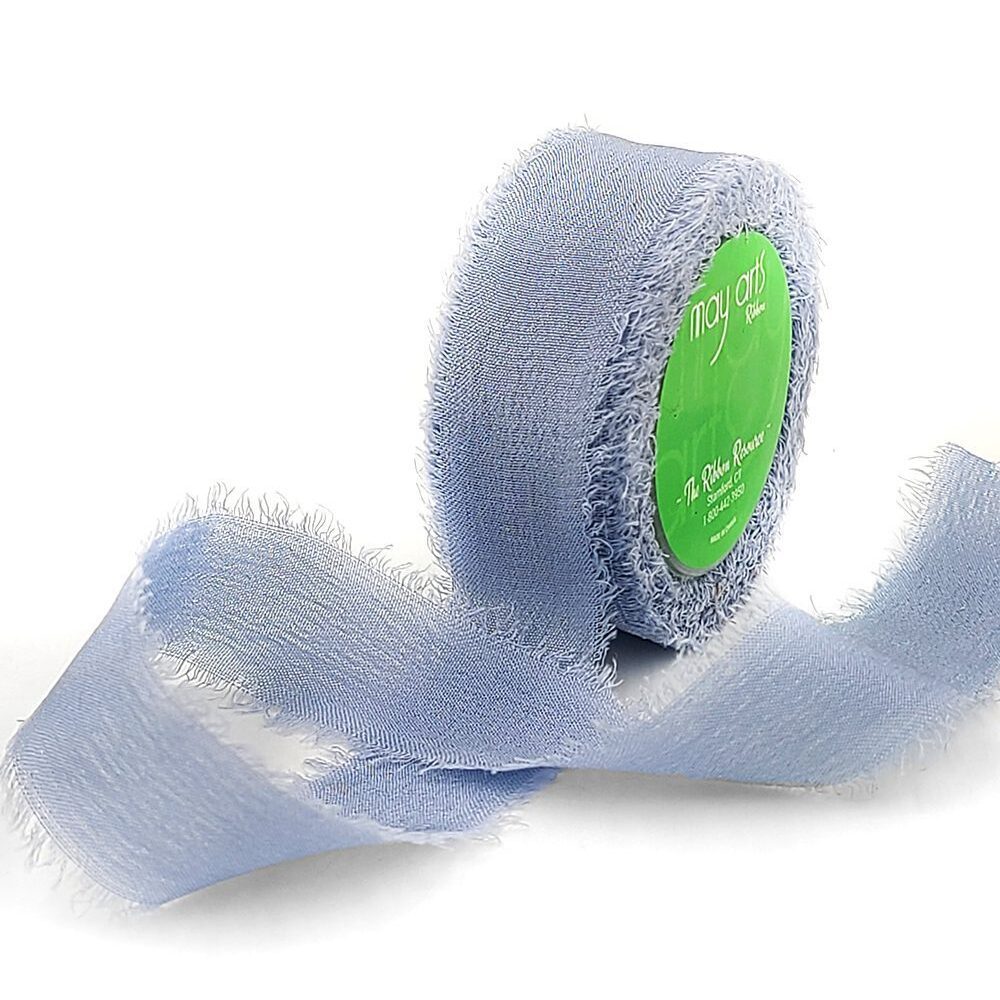 5/8 Inch 100% Silk Crepe with Frayed Edge (NON-DYED and HAND-DYED) – SKCF-58-83 SLATE BLUE
