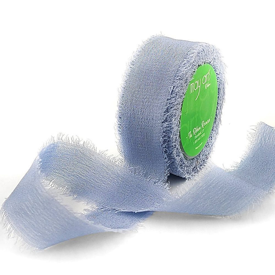 5/8 Inch 100% Silk Crepe with Frayed Edge (NON-DYED and HAND-DYED) – SKCF-58-83 SLATE BLUE