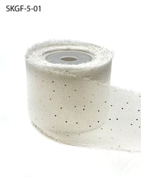 1.25 Inch Mini Metallic Dot Silk Georgette Ribbon – SKGF-5-01 WHITE/GOLD