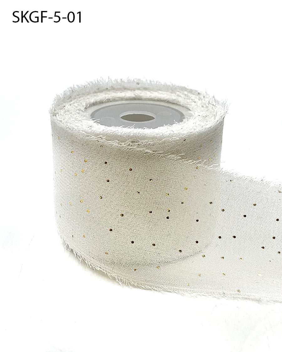1.25 Inch Mini Metallic Dot Silk Georgette Ribbon – SKGF-5-01 WHITE/GOLD