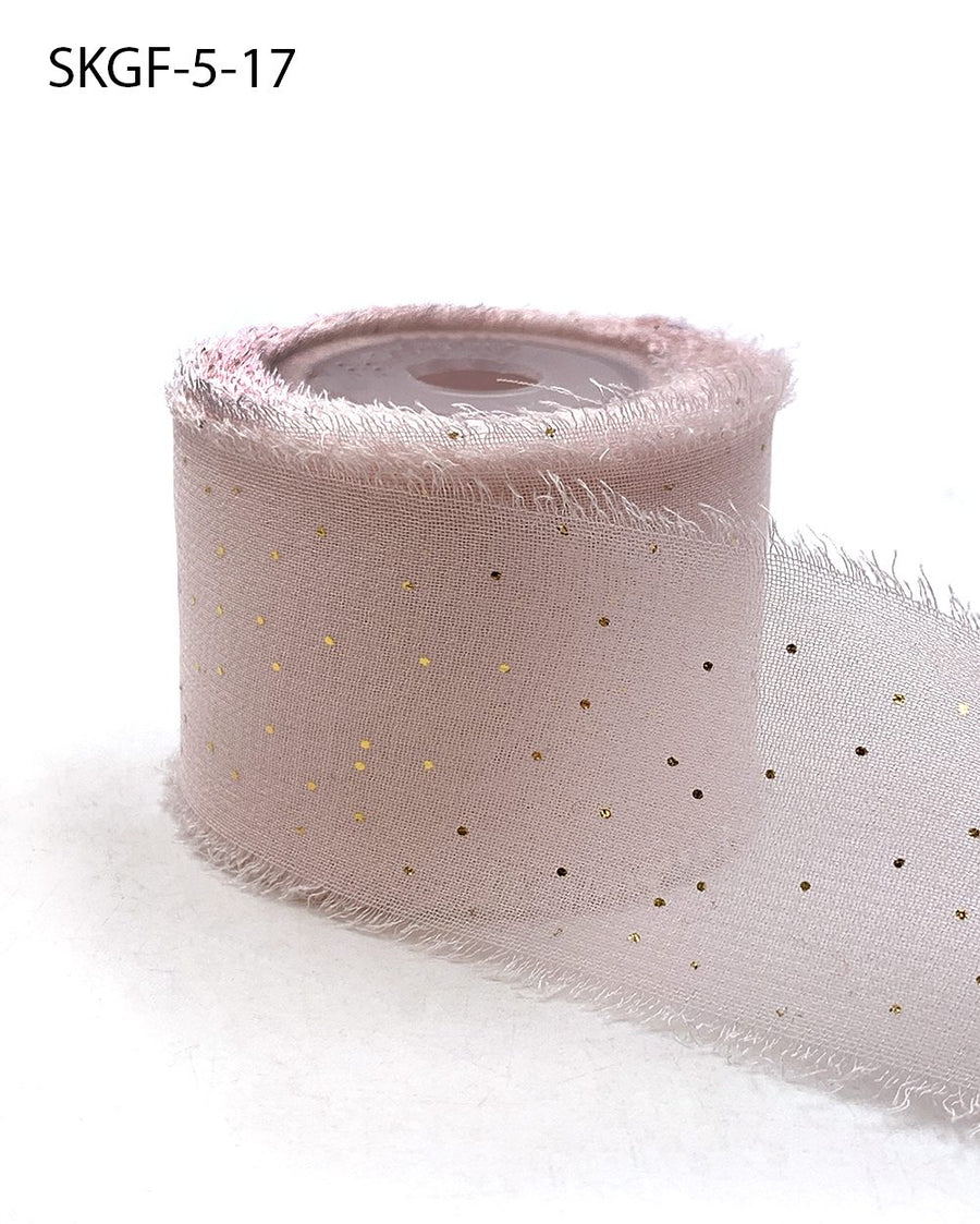 1.25 Inch Mini Metallic Dot Silk Georgette Ribbon – SKGF-5-17 PINK/GOLD