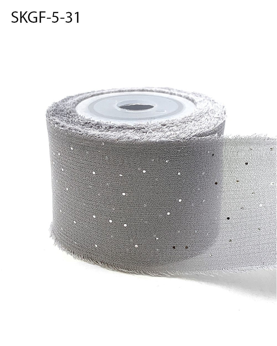 1.25 Inch Mini Metallic Dot Silk Georgette Ribbon – SKGF-5-31 GREY/SILVER