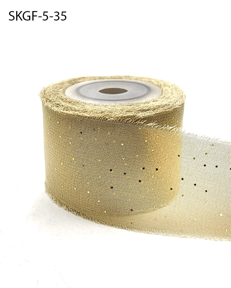 1.25 Inch Mini Metallic Dot Silk Georgette Ribbon – SKGF-5-35 TAUPE/GOLD