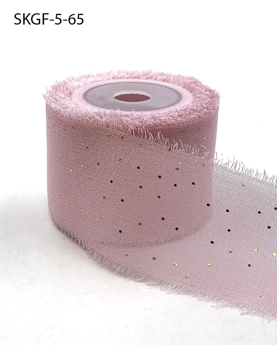 1.25 Inch Mini Metallic Dot Silk Georgette Ribbon – SKGF-5-65 WOODROSE/GOLD