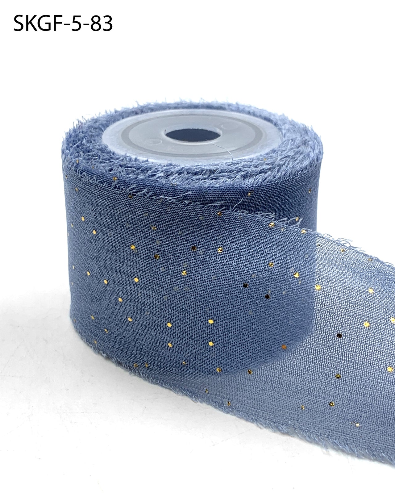 1.25 Inch Mini Metallic Dot Silk Georgette Ribbon – SKGF-5-83 BLUE GREY/GOLD