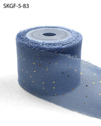1.25 Inch Mini Metallic Dot Silk Georgette Ribbon – SKGF-5-83 BLUE GREY/GOLD