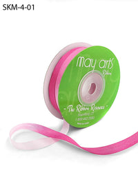 1/4 Inch 100% Hand-Dyed Variegated (multi-color) Silk Ribbon with Woven Edge – SKM-4-01 Fuchsia/White (NEW)