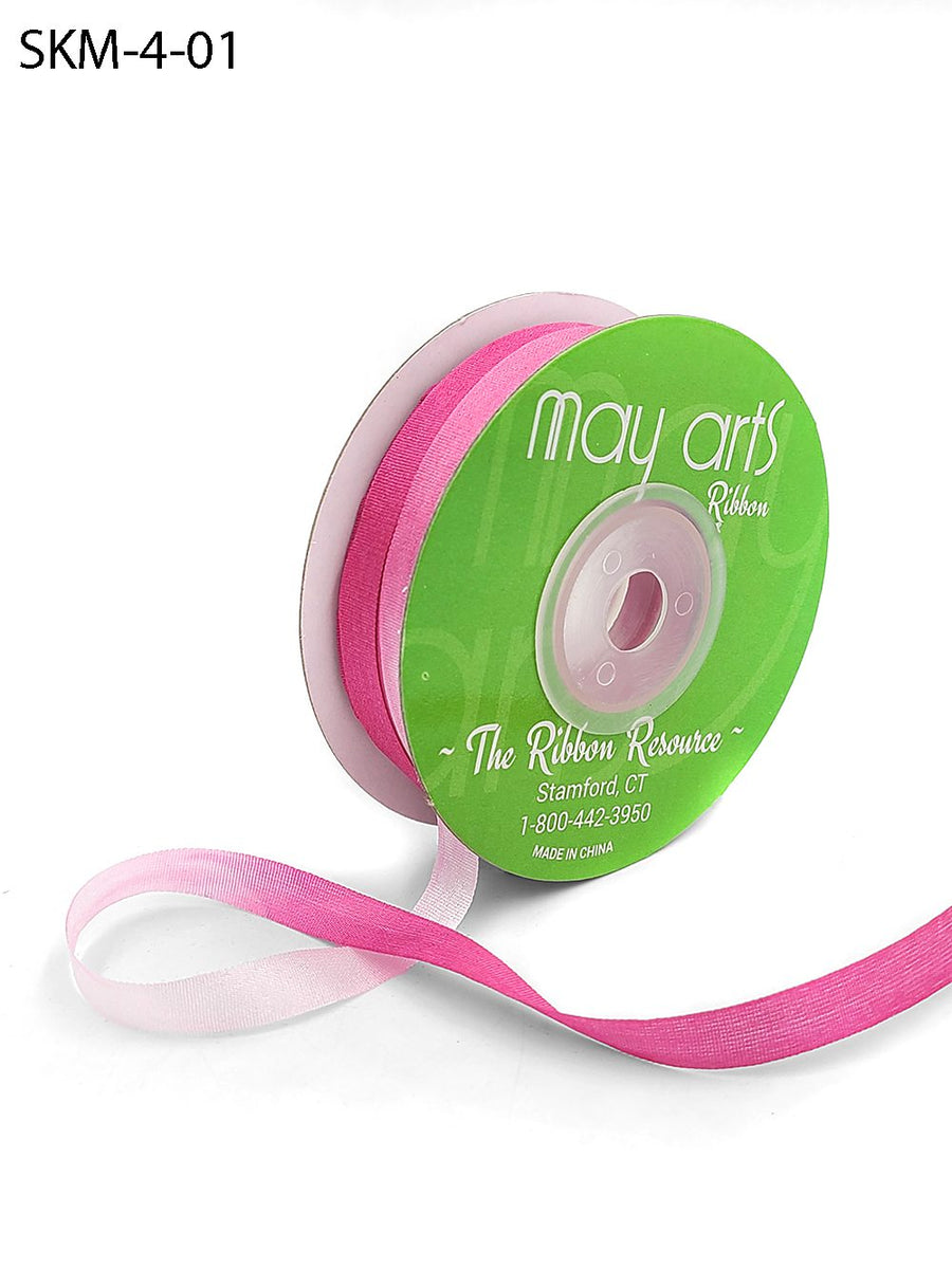 1/4 Inch 100% Hand-Dyed Variegated (multi-color) Silk Ribbon with Woven Edge – SKM-4-01 Fuchsia/White (NEW)