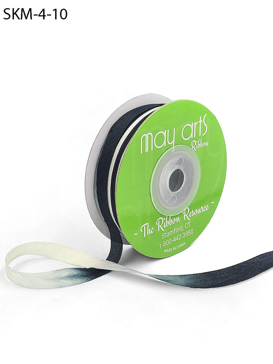 1/4 Inch 100% Hand-Dyed Variegated (multi-color) Silk Ribbon with Woven Edge – SKM-4-10 Black/Ivory (NEW)