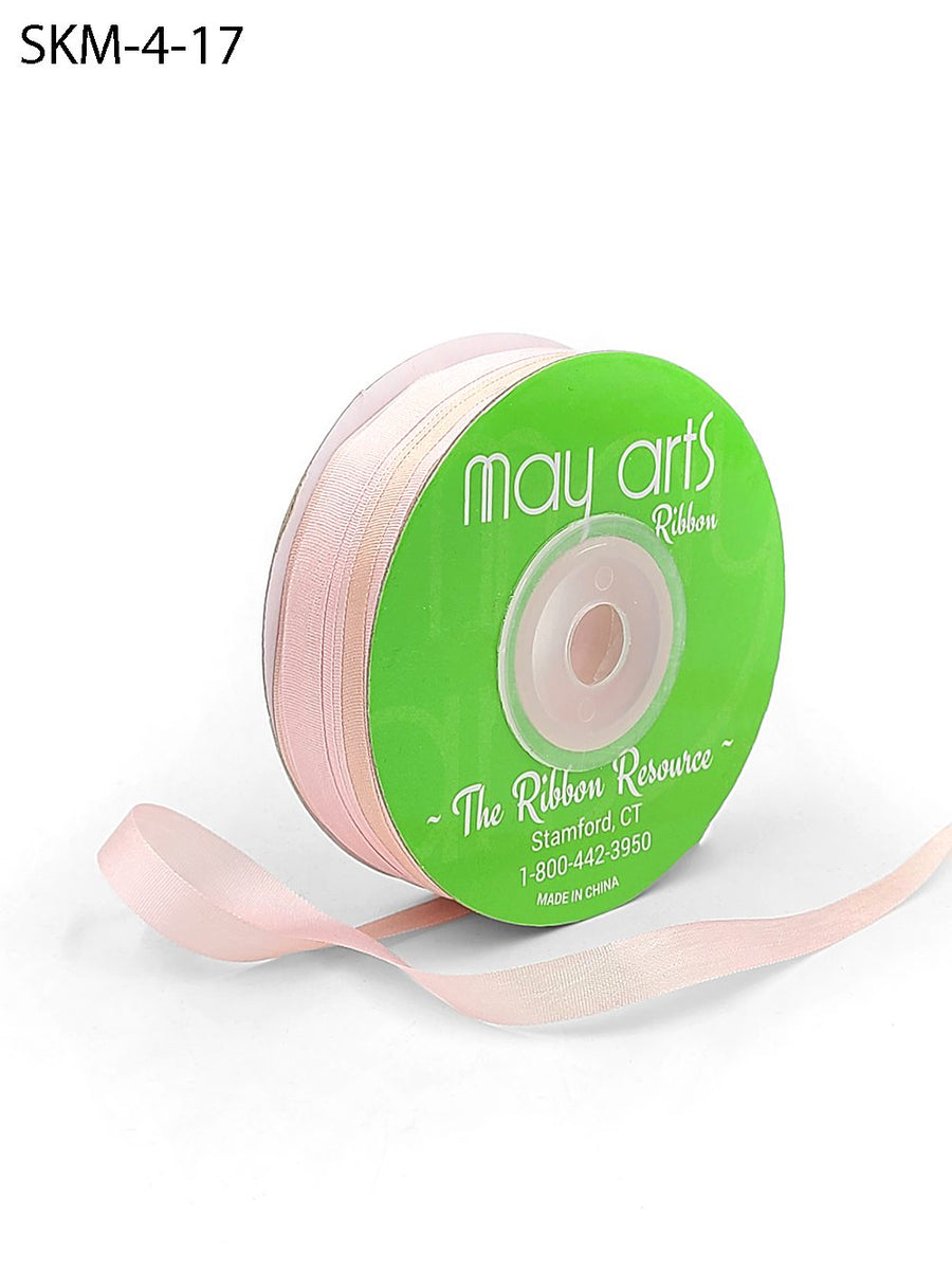 1/4 Inch 100% Hand-Dyed Variegated (multi-color) Silk Ribbon with Woven Edge – SKM-4-17 Pink/champagne
