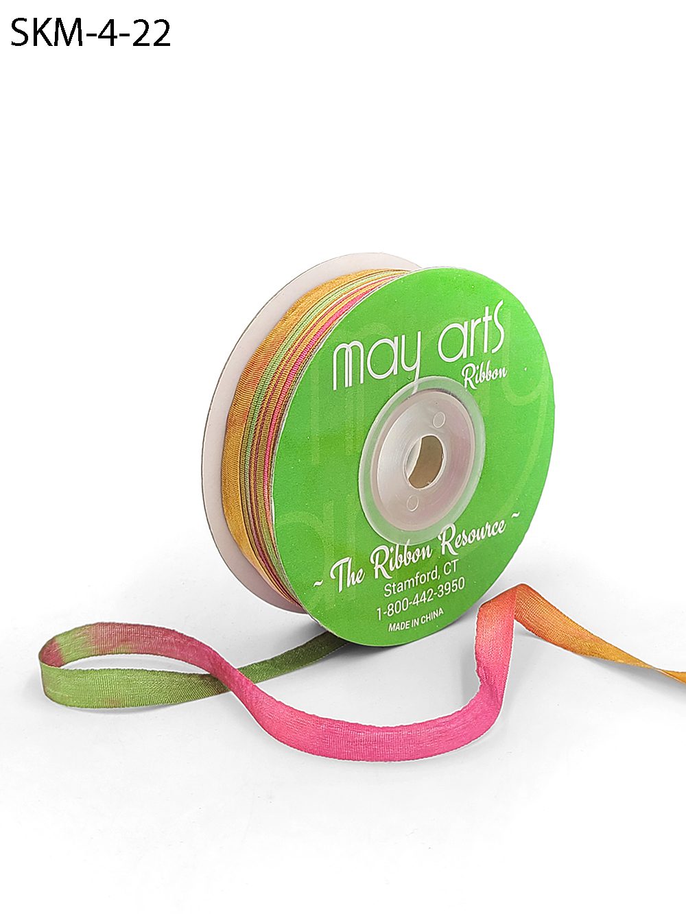 1/4 Inch 100% Hand-Dyed Variegated (multi-color) Silk Ribbon with Woven Edge – SKM-4-22 Fuchsia/green