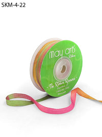 1/4 Inch 100% Hand-Dyed Variegated (multi-color) Silk Ribbon with Woven Edge – SKM-4-22 Fuchsia/green